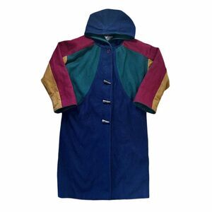 Vintage 80’s Tri Colored Wool Pea Coat With Hood